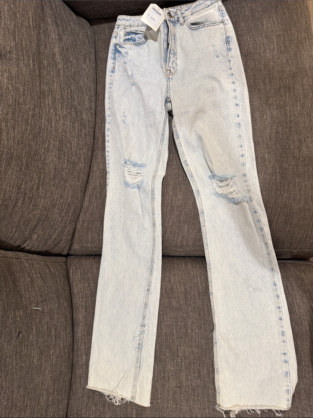 Zara Light Blue Distressed Flare Jeans
